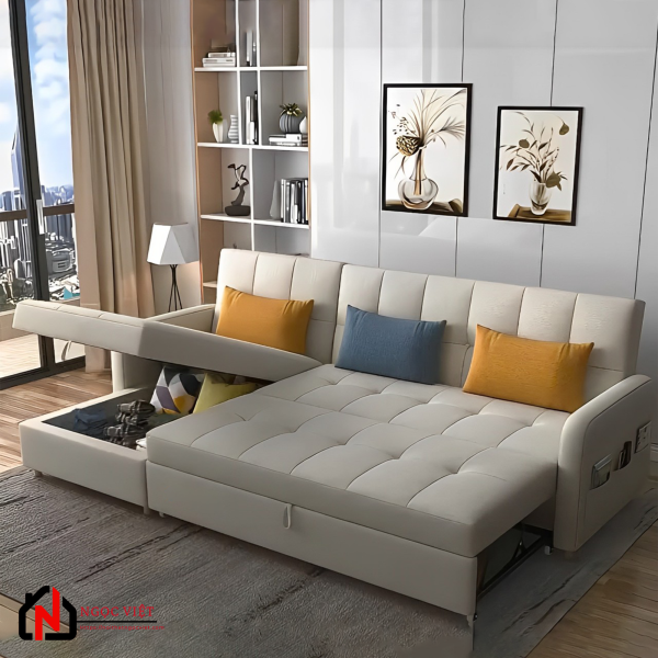 GHẾ SOFA GIƯỜNG KÉO THÔNG MINH HIỆN ĐẠI NVLX1 TRẮNG SỮA - Hình ảnh 2
