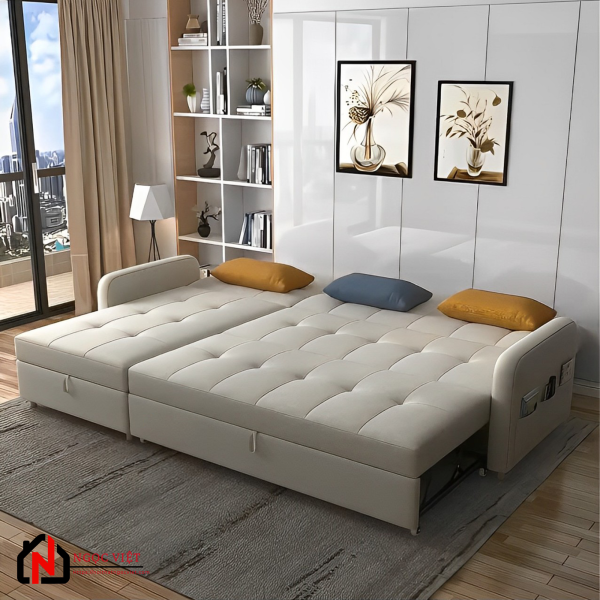 GHẾ SOFA GIƯỜNG KÉO THÔNG MINH HIỆN ĐẠI NVLX1 TRẮNG SỮA - Hình ảnh 4