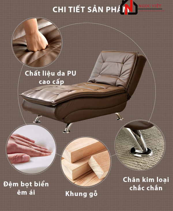 SOFA GIƯỜNG NẰM THƯ GIÃN CHẤT LIỆU DA NVGT6 - Nâu - Hình ảnh 6