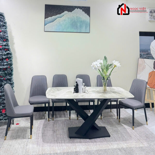 BỘ BÀN ĂN MẶT ĐÁ CAO CẤP CHÂN CHỮ X NVDP02