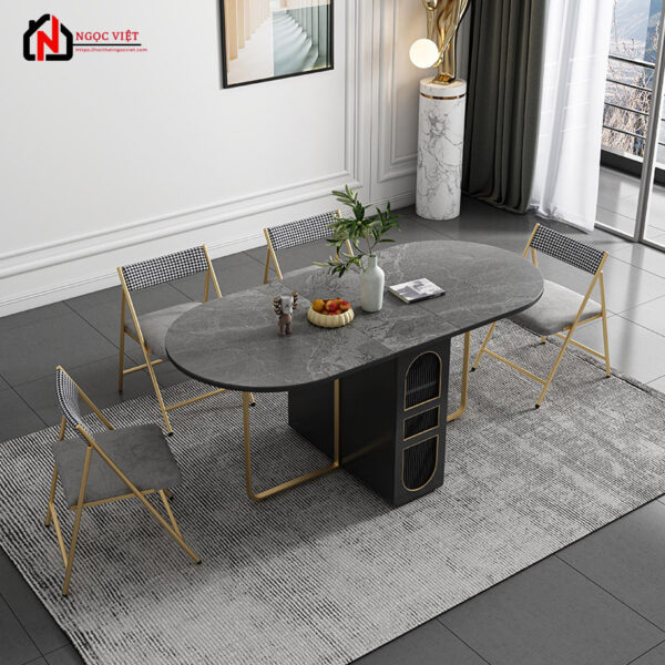 BÀN ĂN GẤP GỌN MẶT ĐÁ OVAL CHUẨN PHONG CÁCH NVDP19