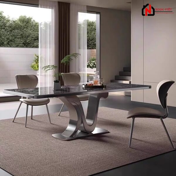 BỘ BÀN ĂN MẶT ĐÁ KHUNG CHÂN NGHỆ THUẬT ĐỘC LẠ NVDP25