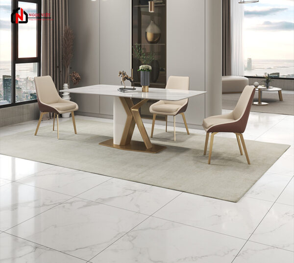 BỘ BÀN ĂN MẶT ĐÁ KHUNG CHÂN CHỮ K SIÊU ĐỘC ĐÁO NVDP27 - Hình ảnh 5